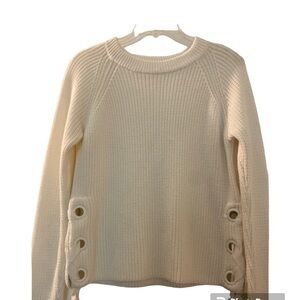 Willow and Clay winter white cable sweater, size M.  Cute detailing w/ grommets.